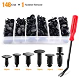 GOOACC 146PCS Nylon Bumper Shield Retainer & Double End Xmas Tree Retainers Clips Universal Auto Body Shield Retainer Fastener Clip Assortment- Bonus Fastener Remover