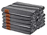 LYCIA Turkish Bath Towels by GOLD CASE- Set of 6 XXL 70x39 Inches Original - 100% Natural Cotton, Quick Dry Beach Towel, Space Saver Pestemal for Beach, SPA, Pool, Gym, Picnic, Blanket, Throw (Black)