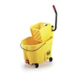 Rubbermaid Commercial 35Qt WaveBrake 2.0 Side-Press Mopping Bucket and Wringer with Foot Pedal Drain, Yellow, (2031764)