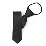 TieMart Skinny Solid Color Zipper Tie (17 Inch, Black)
