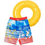 SEGA Sonic The Hedgehog Little Boys Swim Trunks Bathing Suit with Inflatable Tube Blue 5-6