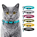 BRONZEDOG Cat Collar with Bell Safety Rolled Leather Collars for Cats Kitten Black Blue Pink Green Yellow Grey (8" - 10", Aqua Blue)