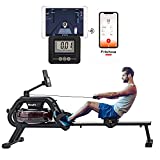 HouseFit Water Rower Rowing Machine with Bluetooth APP 330Lbs Weight Capacity for Home use Water Resistance Row Machine Exercise Equipment with iPad and Phone Support LCD Digital Monitor