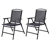 YIYEKE Outdoor Folding Patio Chairs, Folding Lawn Deck Chairs, Patio Dining Lounge Sling Chairs with Armrest for Outside Camping Beach Garden Backyard Porch Balcony Set of 2(Black)