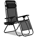 Zero Gravity Chair Patio Chair Lounge Chair Chaise Recliner Outdoor Folding Adjustable Heavy Duty Zero Gravity Chair with Cup Holder and Pillows for Patio, Pool, Beach, Lawn, Deck, Yard - Black