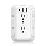 [1-Pack] USB Wall Charger,Surge Protector,6 Outlet Extender with 3 USB Charging Ports(1 USB C Outlet,3.4A) 900J Power Strip Multi Plug Outlets,Wall Mount Power Strip for Home Travel Office ETL Listed