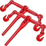 VEVOR Chain Binder 3/8in x 1/2in, Ratchet Load Binder 9215lbs Capacity, Ratchet Lever Binder w/ G70 Hooks, Adjustable Length, Ratchet Chain Binder for Tie Down, Hauling, Towing, 2 Packs in Red