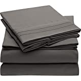 Mellanni Grey Sheets Full Size - Hotel Luxury 1800 Bedding Sheets & Pillowcases - Extra Soft Cooling Bed Sheets - Deep Pocket up to 16" Mattress - Wrinkle, Fade, Stain Resistant - 4 Piece (Full, Gray)