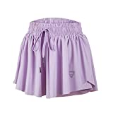 luogongzi 2 in 1 Flowy Womens Bike Shorts Gym Yoga Athletic Workout Running Spandex Comfy Lounge Sweat Skirt Summer (M, Lavender)