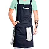 Professional Grade Chef Apron for Cooking, Kitchen, BBQ, and Grill (Black) with Towel Loop + Tool Pockets + Quick Release Buckle, Adjustable M to XXL- Mens, Womens Aprin