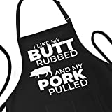 Funny Apron for Men - I Like My Butt Rubbed And My Pork Pulled - Adjustable Large 1 Size Fits All - Poly/Cotton Apron with 2 Pockets - BBQ Gift Apron for Father, Husband, Chef