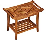 Teak Designer Shower Bench Stool Seat with Leveling Feet, Waterproof, Teak Oil Finish, Large, 19"H x 25"L x 14"W, for Bathroom, Spa, Sauna, Pool Deck, Patio, Garden, RV, from our Diamond Collection
