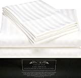 CE CASA ESENCIA Luxury 100% Egyptian Cotton Sheets 1000 Thread Count 4 Piece Extra Deep Pocket Bed Sheet Set Sateen Stripe (White, King)