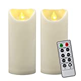 2PCS 7" Outdoor Waterproof Flameless LED Pillar Candles with Remote Timer/Battery Operated Electric Flickering Plastic LED Fake Candle for Halloween Pumpkin Light Lantern Christmas Decorations (Ivory)