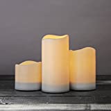 Outdoor Solar Powered Candles - Large LED Flameless Pillar, 4 Inch Diameter, Flickering Warm White Light, Dusk to Dawn Timer, Rechargeable Battery Included - Set of 3