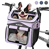 BARKBAY Dog Bike Basket Carrier, Expandable Foldable Soft-Sided Dog Carrier, 2 Open Doors, 5 Reflective Tapes, Pet Travel Bag,Dog Backpack Carrier Safe and Easy for Small Medium Cats and Dogs(Purple)