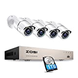 ZOSI 8CH 5MP PoE Home Security Camera System,H.265+ 8 Channel 5MP NVR with 1TB Hard Drive,4pcs Wired 5MP Outdoor Indoor PoE IP Cameras,120ft Night Vision,Motion Alert,Remote Access for 24/7 Recording