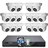 ONWOTE 4K 16 Channel PoE Security Camera System 4TB, AI Human Detection, 16CH 4K 8MP H.265 NVR, (16) Outdoor 5MP 2592*1944 IP Cameras with Wide Angle, 2-Storage-Bay, 16CH Synchro Playback