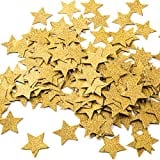 MOWO Glitter Five Stars Paper Confetti, Wedding Party Decor and Table Decor, 1.2 in Diameter (Glitter Gold,200pc)