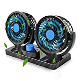 Car Fan 12V, Electric Car Cooling Fan with 360 Degree Rotatable 2 Speed Dual Head Car Auto Cooling Air Circulator Fan for Van SUV RV Boat Auto Vehicles Golf