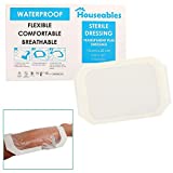 Houseables Waterproof Bandages Film, Transparent Dressing, Skin Shield Patches, 6x8 Inch, Clear, 10 Pack, Wound Cover Bandage, Adhesive Dressings Pad for Swimming, Post Surgical, Tattoo, Catheter, IV