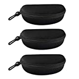 3 Pack Zipper Shell Eyeglasses and Sunglasses Case with Plastic Carabiner Hook (Black)