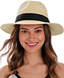 Sun Hats for Women Panama Hat Men & Womens Wide Brim Hat Sun Protection Foldable Straw Beach Fedora Hat Women Floppy Beach Hat Sunhat Womens,Beige