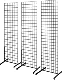 Only Hangers 2' x 6' Grid Wall Panel Floorstanding Display Fixture with Deluxe T-Style Base, Black. Three-Pack Combo.