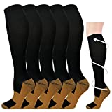 5 Pairs Copper Compression Socks for Men & Women 20-30 mmHg Graduated Compression Stockings for Sports Running Flight Travel Pregnancy (Black, S/M)
