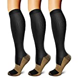 Copper Compression Socks (3 Pairs), 15-20 mmHg is Best Athletic & Daily for Men & Women, Running, Flight, Travel, Nurses - Boost Performance, Blood Circulation & Recovery (L/XL, Black)