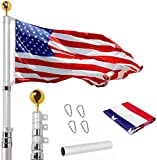 WeValor 16Ft Telescopic Flag Pole Kit, Heavy Duty Aluminum Telescoping Flagpole, Outdoor Inground Flag Poles with 3x5 American Flag and Golden Ball Top for Commercial, Residential Use