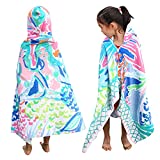 Kids Hooded Bath Beach Towel, BANGSAUR 100% Cotton 50"x30" Wrap, Toddlers Girls Boys 3-12 Years Coverup(Colorful Mermaid)