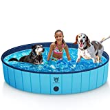 Timoo Foldable Dog Pool for Large Dogs 63 Inches Slip-Resistant Pet Pool Bathing Tub PVC Wading Pool, Collapsible Dog Swimming Pool for Outdoor & Indoor Use, Blue