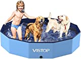 VISTOP Extra Large Foldable Dog Pool XXL, Hard Plastic Shell Portable Swimming Pool for Dogs Cats and Kids Pet Puppy Bathing Tub Collapsible Kiddie Pool (63inch.D x 11.8inch.H, Blue)