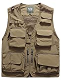 Flygo Men's Casual Lightweight Outdoor Travel Fishing Vest Jacket Multi Pockets (X-Large, Khaki)