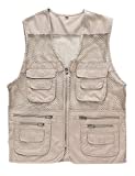 Gihuo Men's Mesh Multi Pockets Outdoor Fishing Safari Travel Vest(Beige 02-Large)