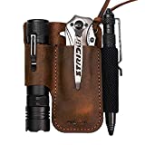 EASYANT Men Leather EDC Organizer Sheath Handmade Tactical Tool Pouch Holster with Belt Clip Brown