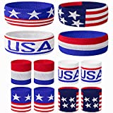 4 Set American Flag Sports Headband & Wristband- 4 Styles Striped Sweatband Set for Basketball, Football, Running, Gym & Exercise-1 Headband and 2 Wristbands for One Set (4SET)