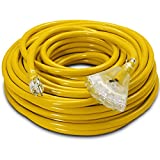 100-ft 10/3 Heavy Duty 3-Outlet Lighted SJTW Indoor / Outdoor Extension Cord by Watt's Wire - Long 100' 10-Gauge Grounded 15-Amp Power-Cord (100 Foot 10-Awg)