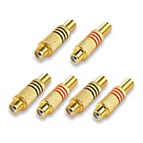 RCA Connector Plug, Conwork 6-Pack RCA Female Plug Screws Audio Video in-Line Jack Adapter Gold Plated Solder Type