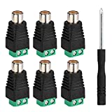 ALEKOR Phono RCA Female Jack to AV Screw Terminal Audio Video Adapter Speaker Wire to RCA Connector - 6 Pack