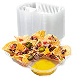 [125 Pack] 8 x 6 Inch Nacho Trays - Large Clear Plastic Anti Spill French Fry Holder, 2 Compartment Disposable Dinner Tray for Hot Food Container, Cheese Sauce, Dart Chips, Movie Night Party Supplies