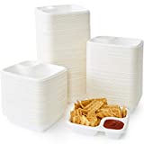 Leak-Free, Compostable Bagasse Nacho Trays 300 Pack. Large 2 Compartment Microwave Safe Biodegradable Sugarcane Serving Trays. Durable, Divided Holder for Snacks, Nachos, Cheese or Chips and Salsa