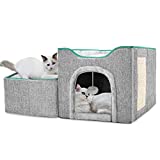 Cat House, Hczrc Cat Beds for Indoor Cats Large Cat Cave with Removable Storge for Pet Kitten Bed Foldable Multifunctional Cat Beds & Furniture with Fluffy Ball and Scratching Pad