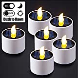 PChero 6pcs Solar Tea Lights, Waterproof Rechargeable LED Flameless Tealight Candles with Dusk to Dawn Light Sensor for Lantern Window Outdoor Camping Emergency Home Decor