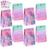 Winrayk 18PCS Tie Dye Party Bags Pink Princess Supplies Mermaid Unicorn Birthday Party Favors Bag for Girls Birthday Baby Shower Give Away Gift, Kraft Paper Party Treat Candy Goodie Bag & Seal Sticker