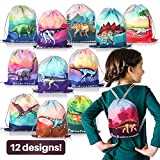 12 Pack Dinosaur Party Supplies Favor Drawstring Bags for Kids Birthday, Boys and Girls Dino Backpack Bag as Loot and Goodie bags for Gifts, Candy and Snacks, School, Travel, or Toy Storage Bag (Dinosaur)