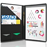 STYLIO Padfolio Portfolio Organizer Binder | Interview Resume Folder, Legal Document, Business Card Holder |w/Letter-Sized Notepad | Handsome Piano Noir Faux Leather Folio Matte Finish, Accent Stitch