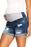 HOCAIES Women's Maternity Fit Belly Denim Jean Shorts Pregnancy Summer Blue Short Pants (X-Large, Dark-New# 3)