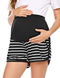 Ekouaer Women's Maternity Shorts Plus Size Yoga Shorts Stretchy Pregnancy Shorts Casual Maternity Lounge Shorts Black